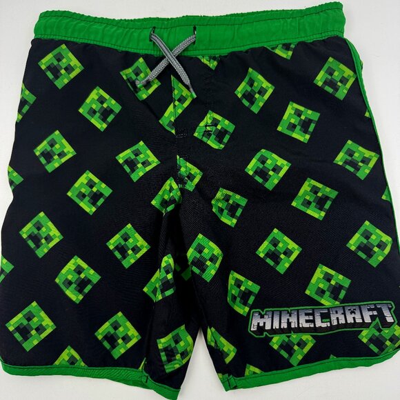 Minecraft Boys Swim Shorts Trunks Youth Small 6 7 Creeper Green Pool Mojang - Picture 1 of 9